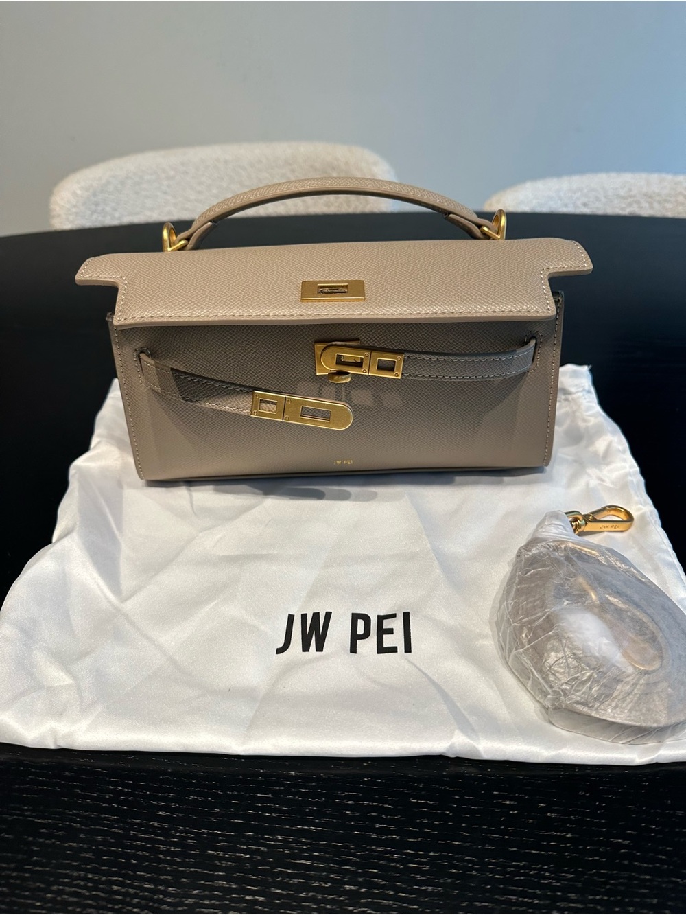 JW PEI Taupe Mini Top-Handle Bag with Gold Hardware